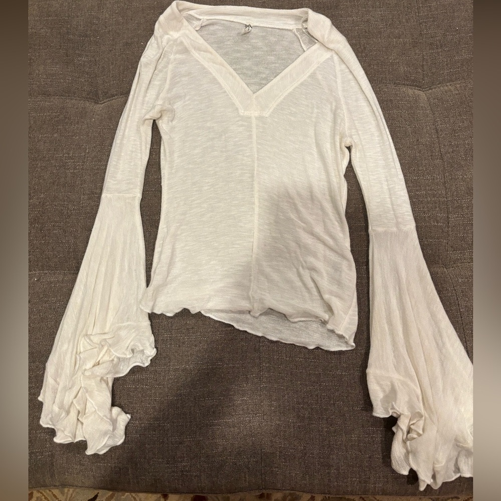 White free people Flowy Arm v neck shirt